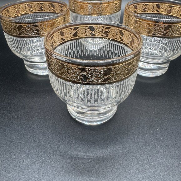 MCM Culver Tylor 22K gold rim ribbed Set of 4 Rolly Polly glasses - Picture 2 of 7
